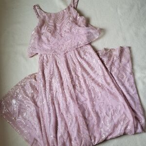 NWT Vintage 90's Pink Formal Maxi Dress Women's Size 12 Rose Gold Sequin Morilee